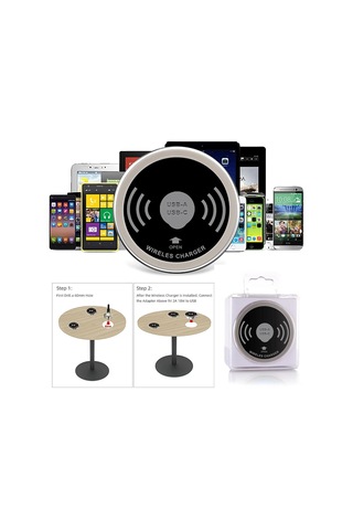 Dofolink 15w Gömülü Masaüstü Kablosuz Şarj Cihazı, Usb-a Ve Usb-c Hızlı Şarj Desteği, Qi Standardı, Siyah, Ofis Ve Ev İçin Uygun