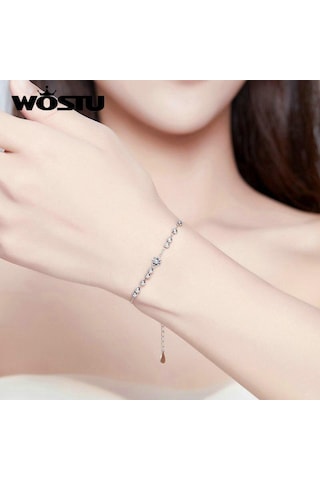 Wostu 925 Ayar Gümüş Papatya Çiçek Bilezik Kadınlar Için Düğün Bilezikler Gümüş