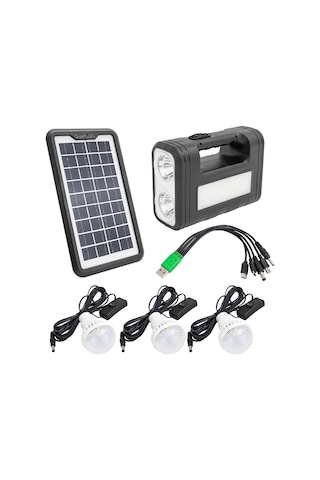 Panelli Solar Lamba 3 Ampullü Set Akülü Solar Işıldak Fener