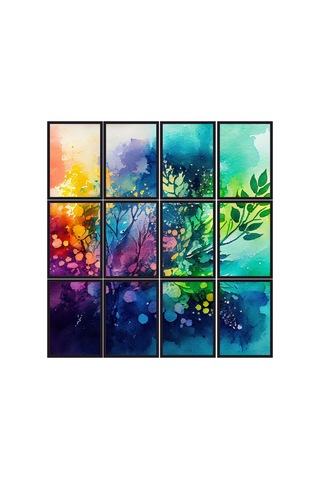 12 Parça Renkler Çiçek Çerçeve Görünümlü Mdf Tablo Duvar Süsü Hediyelik Eşya 45cm X 85cm Renkli - 606150469 Renkli
