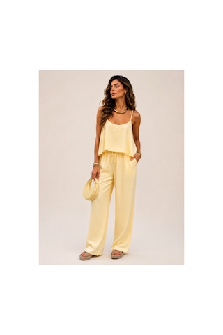 Ruby Plus Gold Ayarlanabilir Askılı Bluz Beli Lastikli Bol Paça Pantolon Tencel Takım Sarı