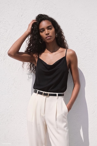 Sateen Askılı Degaje Yaka Bluz - Siyah-137661