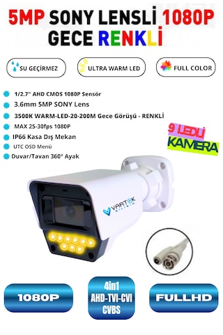 Vartek Bilişim 9 Led Gece Görüşlü Full Hd 1080p Güvenlik Kamerası