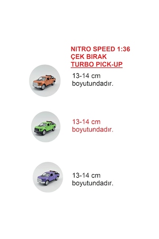 Nıitro Speed 1:36 Çek Bırak Turbo Pick-up 3'lü Canlı Renkler Mavi, Sarı, Kırmızı