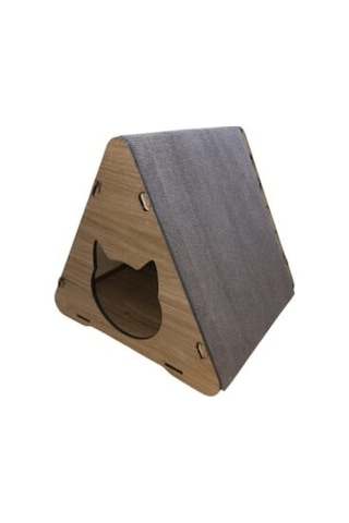 Hobi Tırmalamalı Ahşap Üçgen Kedi Evi - Modern Tasarımlı, Şık, Dayanıklı Ve Konforlu