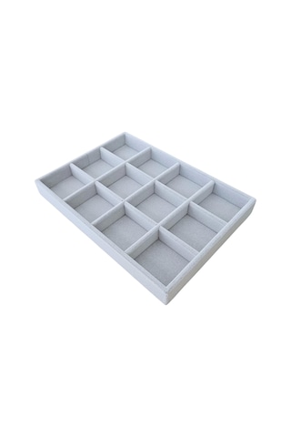 Organizatör Gri Süet Tabla Kolye &yüzük Düzenleyici Ve Gözlük 12 Bölmeli 17x24 Cm Çok Renkli