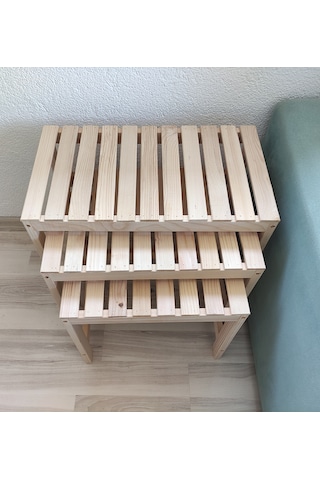 Zigon Sehpa Doğal Ahşap 3 Lü Sehpa Seti