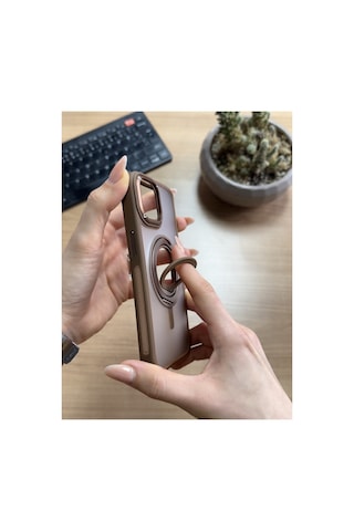 Apple iPhone Uyumlu 15 Standlı Ve Yüzüklü Magsafe Kılıf Soocase721 Siyah