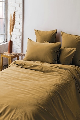 Savanna Mustard Yıkanmış %100 Pamuk Poplin Çift Kişilik Nevresim Takımı