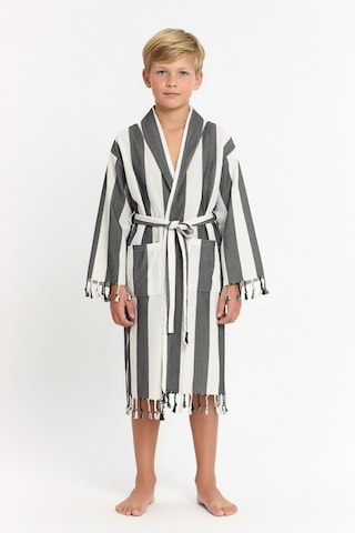 Çocuk Striped Peştamal Bornoz %100 Pamuk Unisex Siyah