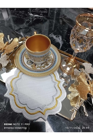 Gold Silver Ipek Görünümlü 6'lı Kahve Yanı Kokteyl Sunum Peçetesi
