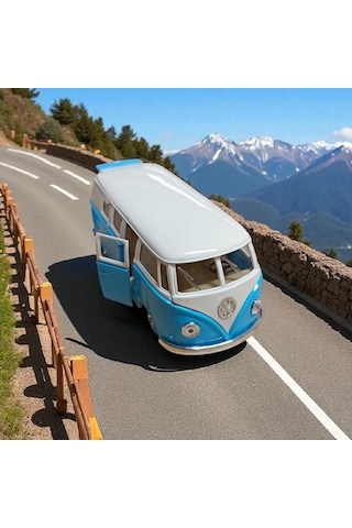 Nostaljik Metal Çek Bırak Mavi Wv Minibüs Araba Kapılar Açılır Diğer