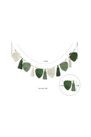 Yifomall Yeşil Pamuk İpi El Dokuma Yaprak Desenli Duvar Örtüsü - 15x150 Cm Ev Odası Dekorasyonu Tiraşlı Perde