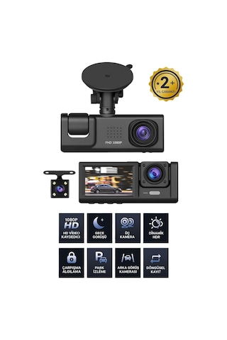 1080p Wifi Full Hd Araç Içi Kamera Arka Ön Iç Kayıt 3 Kamera Gece Görüşlü Gsensör Geniş Açı