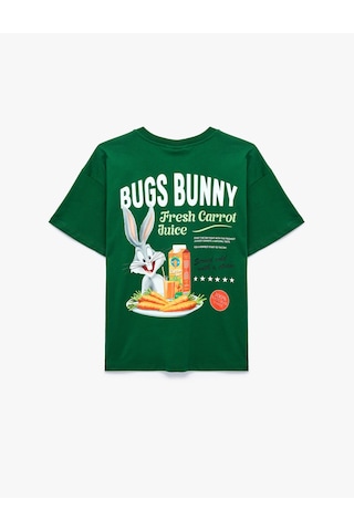 Koton Bugs Bunny Lisanslı Rahat Kalıp Bisiklet Yaka Kısa Kollu Arkası Baskılı Tişört Yeşil 6sal10898ık