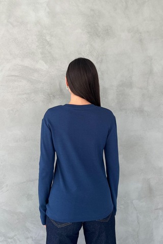 Pera Butik Özlem Yılmaz Viskon Bisiklet Yaka Bluz Lacivert