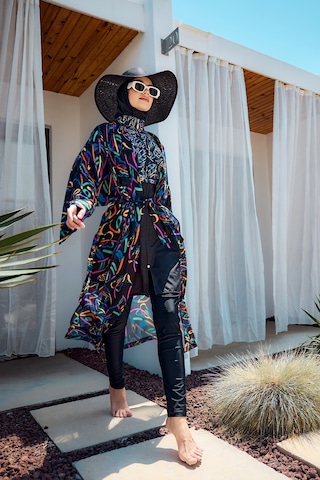 Remsa Tesettür Mayo Üzerine Tek Kaftan Kimono Pareo Siyah04 Rp035 Yağmur Siyah