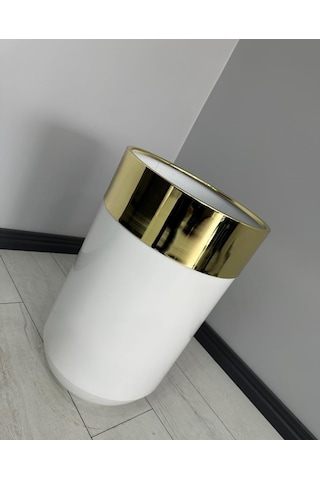Dekoratif Gold Darbuka Parlak Beyaz Saksı 70cm