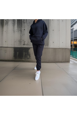 Ceyss Design Unisex Üç İplik Şardonlu Oversize Hoodieli Eşofman Takımı-siyah Siyah