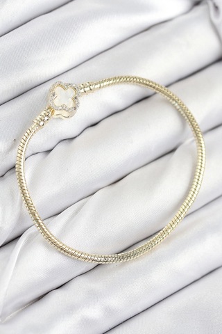 Pirinç Charm Zirkon Taşlı Yonca Model Gold Renk Kadın Bileklik - Tj-bb7805 Çok Renkli