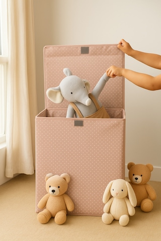 Serstil Kapaklı Katlanabilir Puantiyeli Pembe 60 Litre Çamaşır Sepeti 40 X 30 X 50 Cm Pembe Benekli