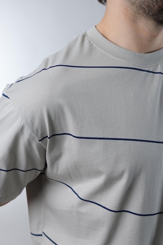 Madmext Boyalı Gri Bisiklet Yaka Basic Çizgili Erkek T-shirt E7102 Boyalı Gri