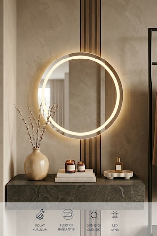 50 Cm Kumlamalı Led Ayna, Banyo, Antre, Salon, Dekoratif Gün Işığı Duvar Aynası