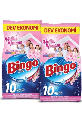 Bingo Matik Mutlu Yuvam Renkliler ve Beyazlar için Toz Çamaşır Deterjanı 2 x 10 KG