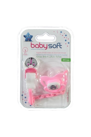 Babysoft Fıgurlu Emzık Askısı ve Damaklı Emzık No:3 - Pembe