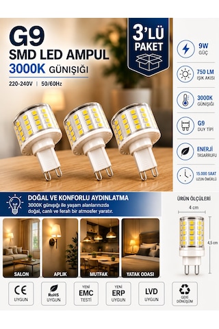 3 Adet 9w 750 Lm 3000k Günışığı G9 Smd Led Ampul