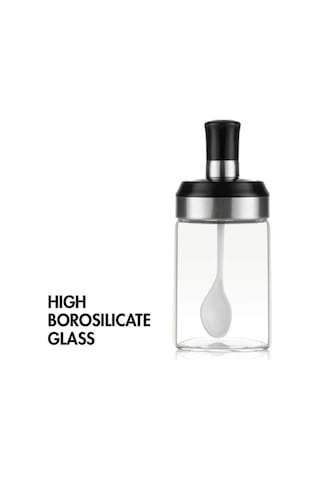 Fastbuy Şeffaf Cam Kavanoz Baharatlar Tuz Şeker Saklama Kabı Kaşık Kapaklı