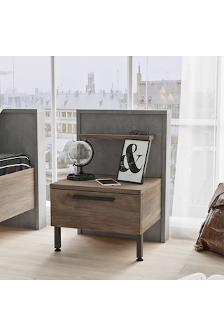 Robin Home Dream 2 Çekmeceli Çocuk Komodin Metal Ayak Kahve-Beton