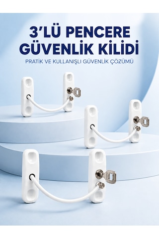 3 Adet Pencere Güvenlik Kilidi Esnek Bağlantılı Anahtarlı Koruma Seti