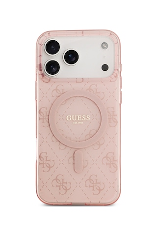 Apple Uyumlu iPhone 17 Pro Kılıf Guess Lisanslı M-safeli Iml Baskılı Klasik Logolu 4g Desenli Kapak Pembe Pembe