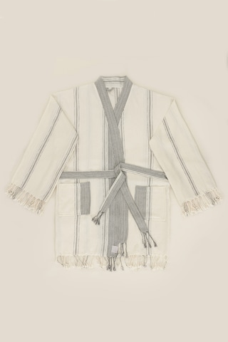 Raw Pamuk Yarasa Kol Natural Çizgili Kimono S-m 1516a Krem