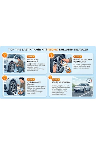 Tich Tire Lastik Tamir Kiti Spreyi 450 Ml - Oto Lastik Şişirici Ve Kapatıcı Jel