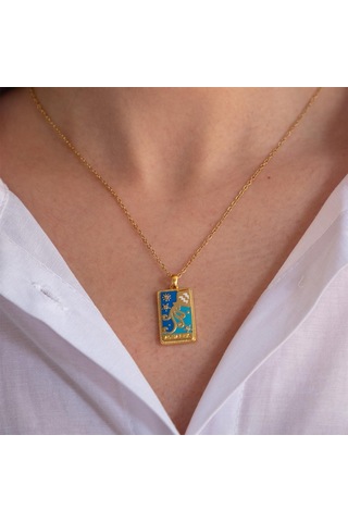 Çelik Kolye, Altın Kaplama Kova Burcu Kadın Kolye K-140 Altın