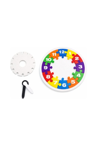 Çocuklar İçin İnteraktif Saat Öğrenme Seti - Renkli Sayılar Puzzle Saat - Dayanıklı Pla