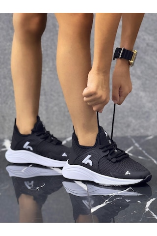 Bağcıklı Unisex Çocuk Spor Ayakkabısı-siyah-beyaz-320