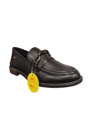Mammamia D25ka-3800 Kısa Topuk Kadın Loafer Deri Ayakkabı Siyah