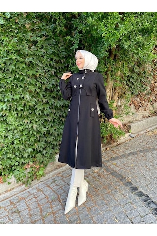 Ara Boy Önü Düğmeli İthal Kaşe Kaban / M0111 - Siyah Siyah