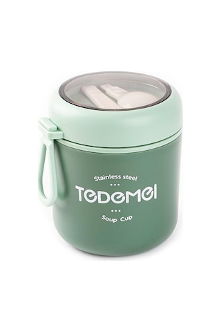 Tedemeı Paslanmaz Çelik Yuvarlak Kaşıklı Yemek Taşıma Kabı 530ml Yeşil