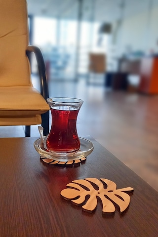 Desen Kesimli Ahşap Bardak Altlığı 6'lı Takım ,, Kahve Bardak Altlığı, Coffe Time -0125 Kahverengi