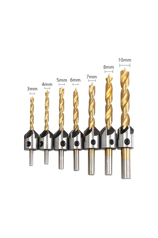 Moveevo Ahşap Işleme İçin 7'li Tin Kaplı Hss Matkap Seti - 3-10mm Çaplı Üç Noktalı Güdümlü Delik Açıcı Ve Köşe Yuvarlatıcı