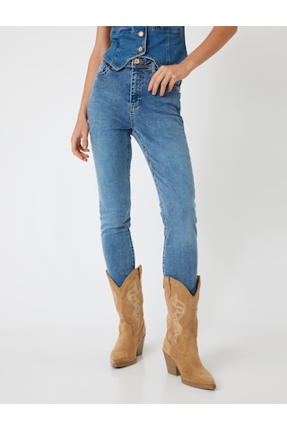 Koton Yüksek Bel Kot Pantolon Skinny Push Up Fit - Skinny Jean Orta İndigo 5wal40059md İndigo