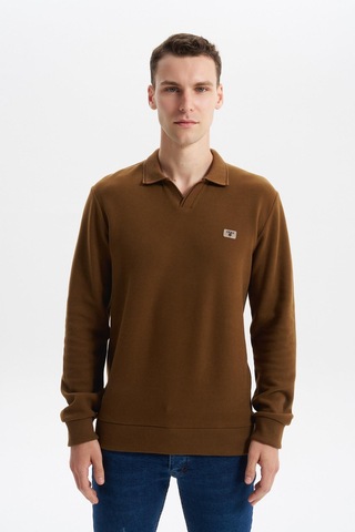AR-MA Arma Erkek Regular Fit Polo Yaka Sweatshirt Karbon Fırçalı Selanik, %65 Pamuk %35 Polyester, Düğmesiz Basic K30554698602 Kahverengi-k7