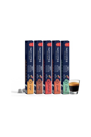 Nish Coffee Nespresso Uyumlu Kapsül Kahve 5'li Set Lungo,ıtaly,risteretto,smooth,decaf -50 Adet Kapsül Kahve