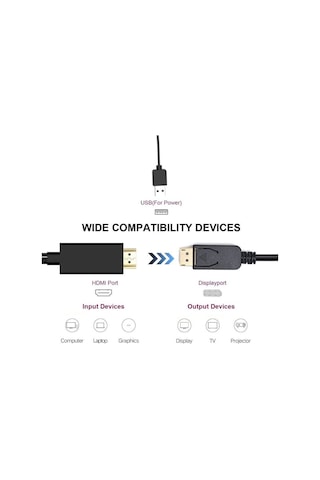 Hdmi To Displayport 2 Metre Çevirici Dönüştürücü 4413P Adaptor Ka
