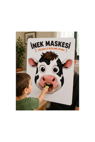 İnek Maskesi Eğlenceli Besleme Oyunu Ahşap Çocuk Ve Ebeveyn Etkileşim Oyunu Hayvan Maskesi Montessori Eğitim