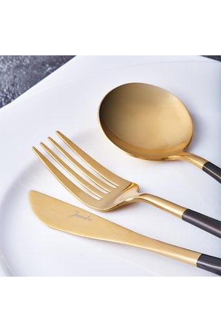 Jumbo Colors 30 Parça Çatal Kaşık Bıçak Seti Siyah Parlak Altın Siyah - gold
